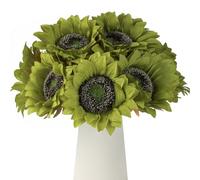 DuHouse 12pcs Artificial Sunflowers with Long Stems 12cm Silk Sunflowers Bulk for Wedding Home Garden Outdoor Party Decoration(Green)
