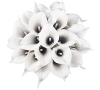 DuHouse 20Pcs Artificial Calla Lily Flower Real Touch Latex Flowers for DIY Wedding Bouquet Party Home Decor (Black White)