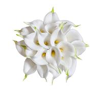 DuHouse 20Pcs Artificial Calla Lily Flower Real Touch Latex Flowers for DIY Wedding Bouquet Party Home Decor (White-Yellow Core)