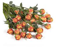 DuHouse 24pcs Artificial Silk Roses with Long Stems - Vintage Style Fake Rose Flowers for DIY Bouquets, Wedding Centrepieces, Party or Home Decoration(Burnt Orange)