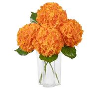 DuHouse 3Pcs Hydrangea Artificial Flowers 50cm Latex Hydrangeas(Orange)