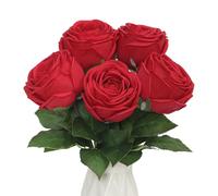 DuHouse 5 Pcs Real Touch Artificial Roses, Silk Fake Rose Flowers Bouquet for Home Wedding Table Decorations, Faux Roses for Vase Display, Valentine's Day, Party, DIY Crafts(Red)