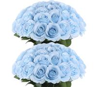 DuHouse 50Pcs Artificial Roses Realistic Silk Fake Roses Bulk with Stems for Wedding Centerpieces, Home Decor & Floral Arrangement Flowers Bouquet(Blue)