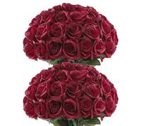 DuHouse 50Pcs Artificial Roses Realistic Silk Fake Roses Bulk with Stems for Wedding Centerpieces, Home Decor & Floral Arrangement Flowers Bouquet(Burgundy)