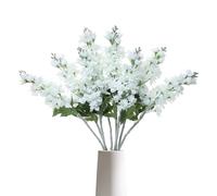 DuHouse 5PCS Delphinium Artificial Flowers White Snapdragon Larkspur Silk Flowers for Centerpiece Party Home Kitchen Table Wedding Decor(White)