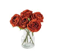 DuHouse 5Pcs Real Touch Silk Roses Fake Burnt Orange Roses with Stems Artificial Flowers for Arrangement Wedding Party Home Decoration