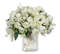 DuHouse 6-Pack Artificial Peony Bouquets, Cream | 30cm Silk Peonies with Flexible Stems, for Wedding Table Centrepiece Party Home Indoor Decor