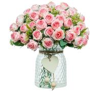 DuHouse 6 Pack Mini Rose Heads Artificial Flowers Bouquet Silk Roses Flowers Bunches Bulk for Wedding Home Garden Parties Decor(Blush)