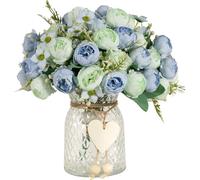 DuHouse 6 Packs Peonies Artificial Flowers, 30cm Fake Peonies Silk Peonies Flowers Bouquet for Wedding Centerpiece Table Party Home Decor(Blue-mint green)