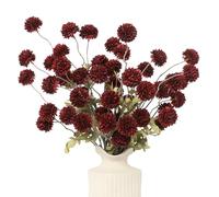DuHouse 6pcs Artificial Flowers Faux Silk Pompon Mum,Silk Small Mini Chrysanthemum Ball with Stems for DIY Wedding Bouquets Centerpieces Vase Home Table Kitchen Decorations(Burgundy)