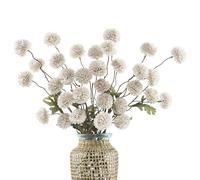 DuHouse 6pcs Artificial Pompon Mum Flowers with Stems, Beige | Faux Silk Mini Chrysanthemum Ball, 52cm Long Stem, Fake Flowers for Home Table Centrepiece Wedding DIY Floral Arrangement