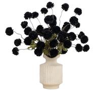 DuHouse 6pcs Artificial Pompon Mum Flowers with Stems, Black | Faux Silk Mini Chrysanthemum Ball, 52cm Long Stem, Fake Flowers for Home Table Centrepiece Wedding DIY Floral Arrangement