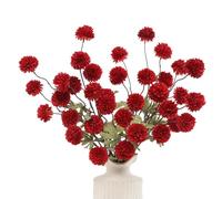 DuHouse 6pcs Artificial Pompon Mum Flowers with Stems, Dark Red | Faux Silk Mini Chrysanthemum Ball, 52cm Long Stem, Fake Flowers for Home Table Centrepiece Wedding DIY Floral Arrangement
