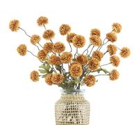 DuHouse 6pcs Artificial Pompon Mum Flowers with Stems, Faux Silk Mini Chrysanthemum Ball for Home Decoration, Bouquets, Table Centrepieces, DIY Floral Crafts(Burnt orange)
