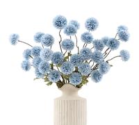 DuHouse 6pcs Artificial Pompon Mum Flowers with Stems, Faux Silk Mini Chrysanthemum Ball for Home Decoration, Bouquets, Table Centrepieces, DIY Floral Crafts(Sky Blue)