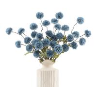 DuHouse 6pcs Artificial Pompon Mum Flowers with Stems, Faux Silk Mini Chrysanthemum Ball for Home Decoration, Bouquets, Table Centrepieces, DIY Floral Crafts(Dusty Blue)