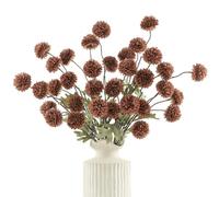 DuHouse 6pcs Artificial Pompon Mum Flowers with Stems, Mocha Brown | Faux Silk Mini Chrysanthemum Ball, 52cm Long Stem, Fake Flowers for Home Table Centrepiece Wedding DIY Floral Arrangement