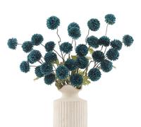 DuHouse 6pcs Artificial Pompon Mum Flowers with Stems, Peacock Blue | Faux Silk Mini Chrysanthemum Ball, 52cm Long Stem, Fake Flowers for Home Table Centrepiece Wedding DIY Floral Arrangement