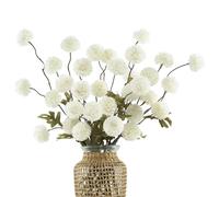 DuHouse 6pcs Artificial Pompon Mum Flowers with Stems, White | Faux Silk Mini Chrysanthemum Ball, 52cm Long Stem, Fake Flowers for Home Table Centrepiece Wedding DIY Floral Arrangement