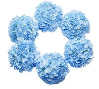 DuHouse Artificial Bigger Silk Hydrangea Flower Heads with Stem Realistic Fake Hydrangea Flower Bouquets for Wedding Home Party Garden Centerpiece Pack of 6(Blue)