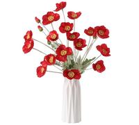 DuHouse Artificial Poppies Flowers 6 Pcs(Red)