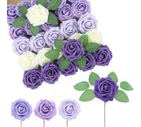 DuHouse Artificial Roses 25Pcs Fake Foam Rose Flowers(Series Purple)