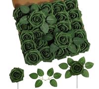 DuHouse Artificial Roses 25Pcs Fake Foam Rose Flowers Weeding(Army Green)