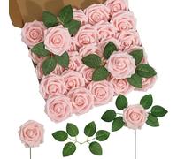 DuHouse Artificial Roses 25Pcs Fake Foam Rose Flowers Weeding(Blush)