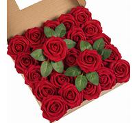 DuHouse Artificial Roses 25Pcs Fake Foam Rose Flowers Weeding(Dark Red)