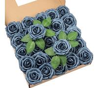DuHouse Artificial Roses 25Pcs Fake Foam Rose Flowers Weeding(Dusty Blue)