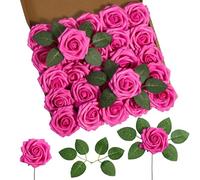 DuHouse Artificial Roses 25Pcs Fake Foam Rose Flowers Weeding(Fuchsia)