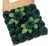 DuHouse Artificial Roses 25Pcs Fake Foam Rose Flowers Weeding(Hunt Green)