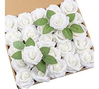 DuHouse Artificial Roses 25Pcs Fake Foam Rose Flowers Weeding(Ivory)