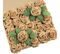 DuHouse Artificial Roses 25Pcs Fake Foam Rose Flowers Weeding(Light Gold)