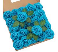 DuHouse Artificial Roses 25Pcs Fake Foam Rose Flowers Weeding(Middle Blue)