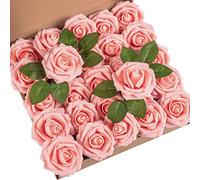 DuHouse Artificial Roses 25Pcs Fake Foam Rose Flowers Weeding(Peach)