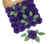 DuHouse Artificial Roses 25Pcs Fake Foam Rose Flowers Weeding(Purple-A)