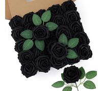 DuHouse Artificial Roses 50Pcs Fake Foam Rose Flowers Weeding(Black)