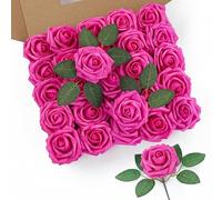 DuHouse Artificial Roses 50Pcs Fake Foam Rose Flowers Weeding(Hot Pink)