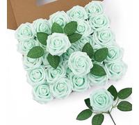 DuHouse Artificial Roses 50Pcs Fake Foam Rose Flowers Weeding(Mint Green)