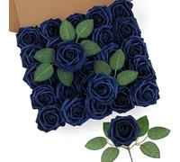 DuHouse Artificial Roses 50Pcs Fake Foam Rose Flowers Weeding(Navy Blue)