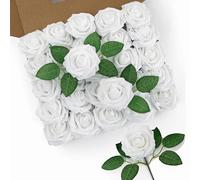DuHouse Artificial Roses 50Pcs Fake Foam Rose Flowers Weeding(White)