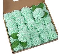 DuHouse Artificial Wedding Dahlia Flowers 25pcs Fake Foam Roses with Stem for Wedding Bouquets Centerpieces Arrangements Decoration(Mint Green)