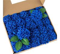 DuHouse Artificial Wedding Dahlia Flowers 25pcs Fake Foam Roses with Stem for Wedding Bouquets Centerpieces Arrangements Decoration(Royal Blue)