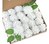 DuHouse Artificial Wedding Dahlia Flowers 25pcs Fake Foam Roses with Stem for Wedding Bouquets Centerpieces Arrangements Decoration(White)