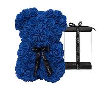 DuHouse Rose Bear Rose Teddy Bear Flower Gift Black Box for Valentines Gifts Anniversary Christmas,Birthdays Bridal Showers -Fully Handmade 10 inch Flower Bear Clear Gift Box (Royal blue)