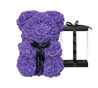 DuHouse Rose Bear Rose Teddy Bear Flower Gift Black Box for Valentines Gifts Anniversary Christmas,Birthdays Bridal Showers -Fully Handmade 10 inch Flower Bear Clear Gift Box (Purple)