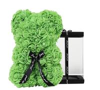 DuHouse Rose Bear Rose Teddy Bear Flower Gift Black Box for Valentines Gifts Anniversary Christmas,Birthdays Bridal Showers -Fully Handmade 10 inch Flower Bear Clear Gift Box (Green)