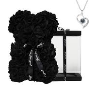 DuHouse Rose Bear Rose Teddy Bear Flower Gift Box for Valentines Gifts Anniversary Christmas,Birthdays Bridal Showers -Fully Handmade 10 inch Flower Bear Clear Gift Box(Black with Necklaces)