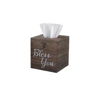 DUICIRX Bless You Wood Tissue Box Cover, Rustic White Tissue Box Cover Square, Farmhouse Toilet Paper Holder, or Napkin Holder for Table (Brown -1 Count)